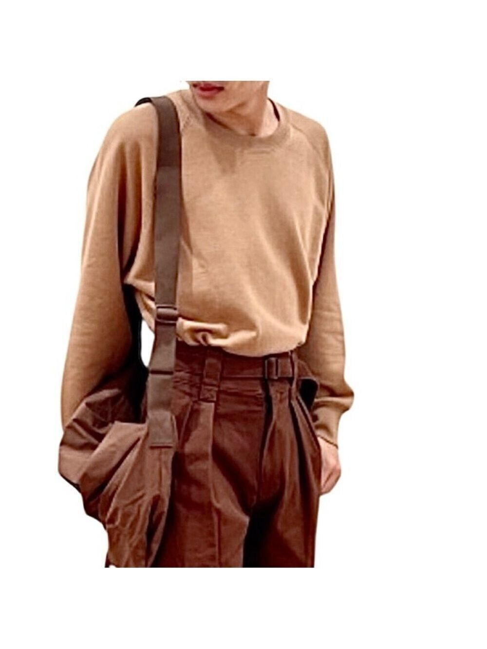UNIQLO minimalist camel tan raglan sleeve Crew Neck Long Sleeve Sweatshirt L